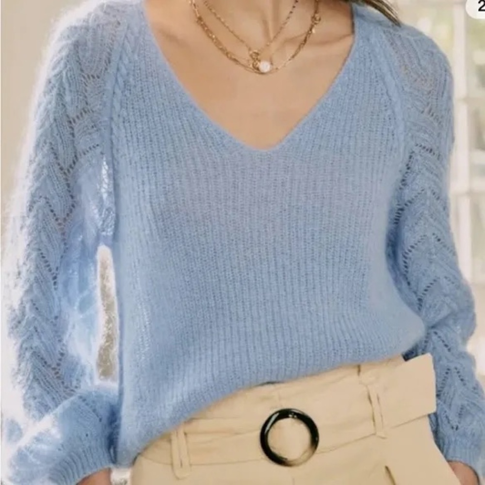 Sezane Light Blue V-Neck Sweater